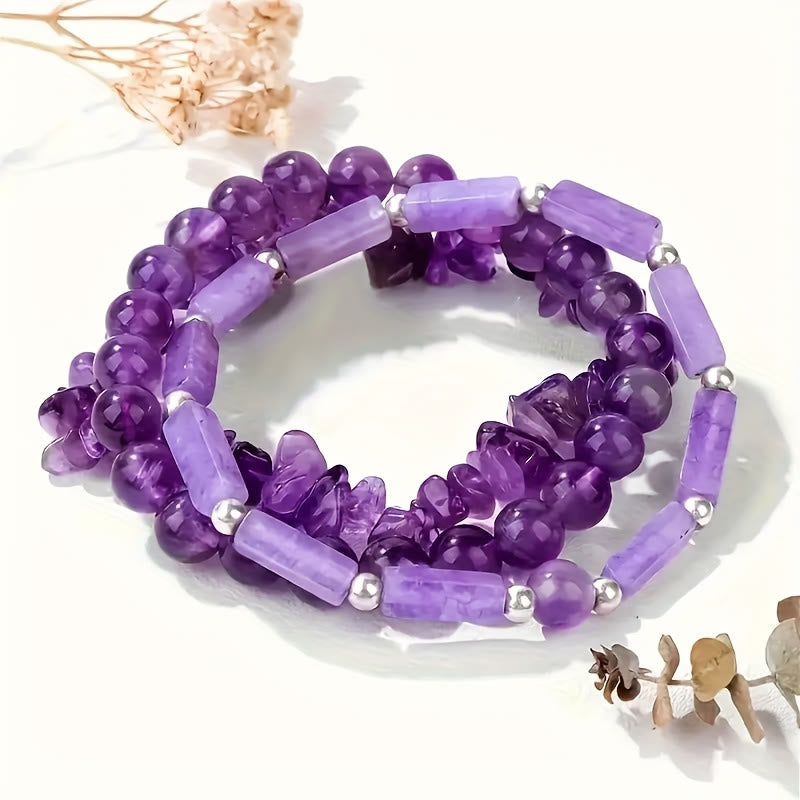 FuAttract Clarity Harmony & Healing Amethyst Bead & Chip & Faceted Stackable Bracelet - image 1