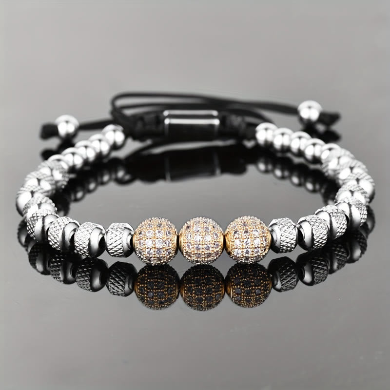 FuAttract Elegance Confidence & Luxury Energy Micro Inlaid Stainless Steel Ball Woven Bracelet - Silver + Gold - image 8