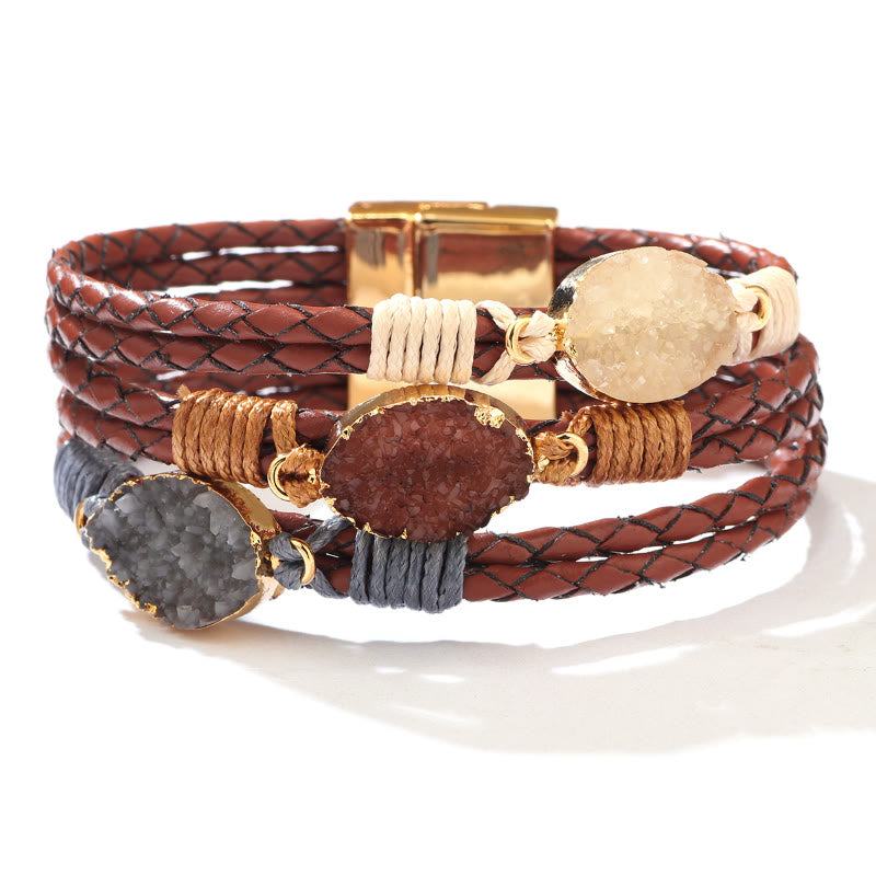 FuAttract Harmony Prosperity & Vitality Clear Quartz Citrine Red Crystal Triple Layer Woven Leather Bracelet - Brown - image 8