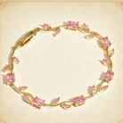 FuAttract Growth Elegance & Vitality Colorful Zircon Alloy Leaf Fashion Bracelet - Pink + Gold - image 3