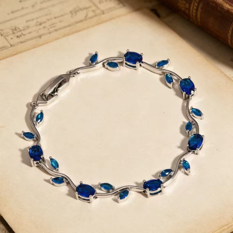 FuAttract Growth Elegance & Vitality Colorful Zircon Alloy Leaf Fashion Bracelet - Blue + Silver - image 6