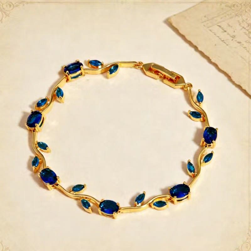 FuAttract Growth Elegance & Vitality Colorful Zircon Alloy Leaf Fashion Bracelet - Blue + Gold - image 7