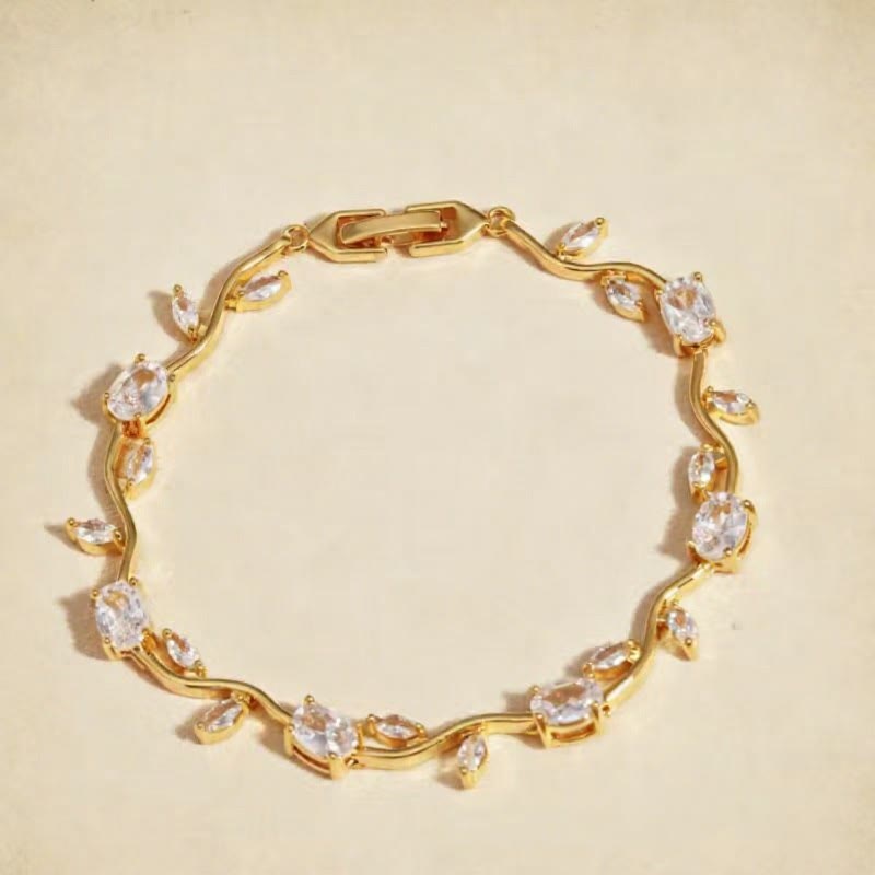 FuAttract Growth Elegance & Vitality Colorful Zircon Alloy Leaf Fashion Bracelet - White + Gold - image 9