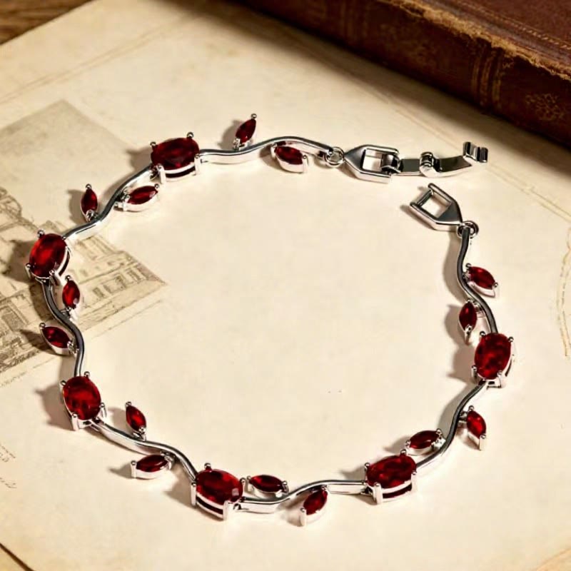 FuAttract Growth Elegance & Vitality Colorful Zircon Alloy Leaf Fashion Bracelet - Red + Silver - image 10