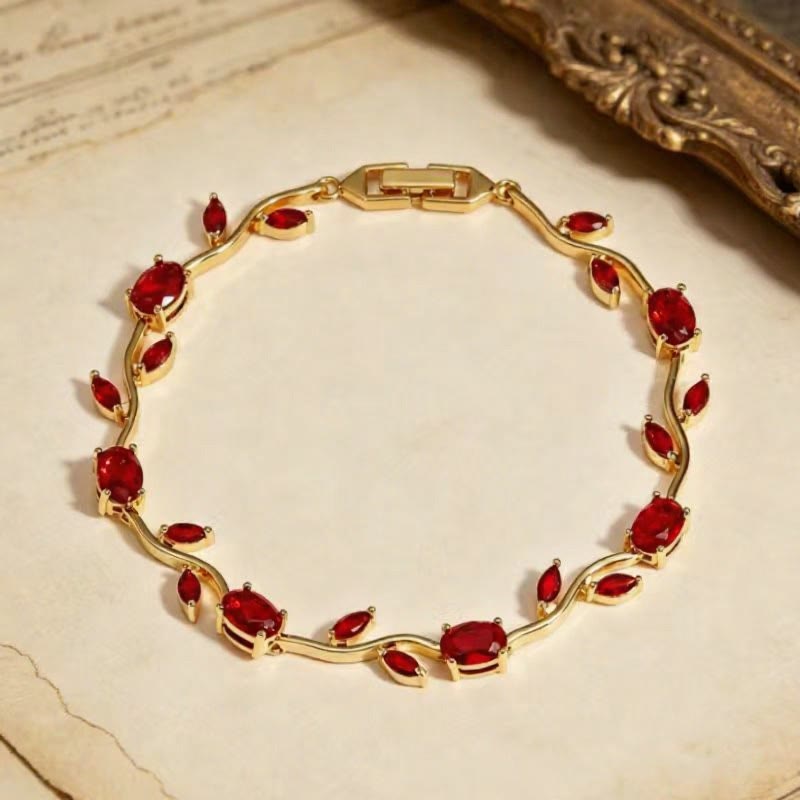 FuAttract Growth Elegance & Vitality Colorful Zircon Alloy Leaf Fashion Bracelet - Red + Gold - image 11