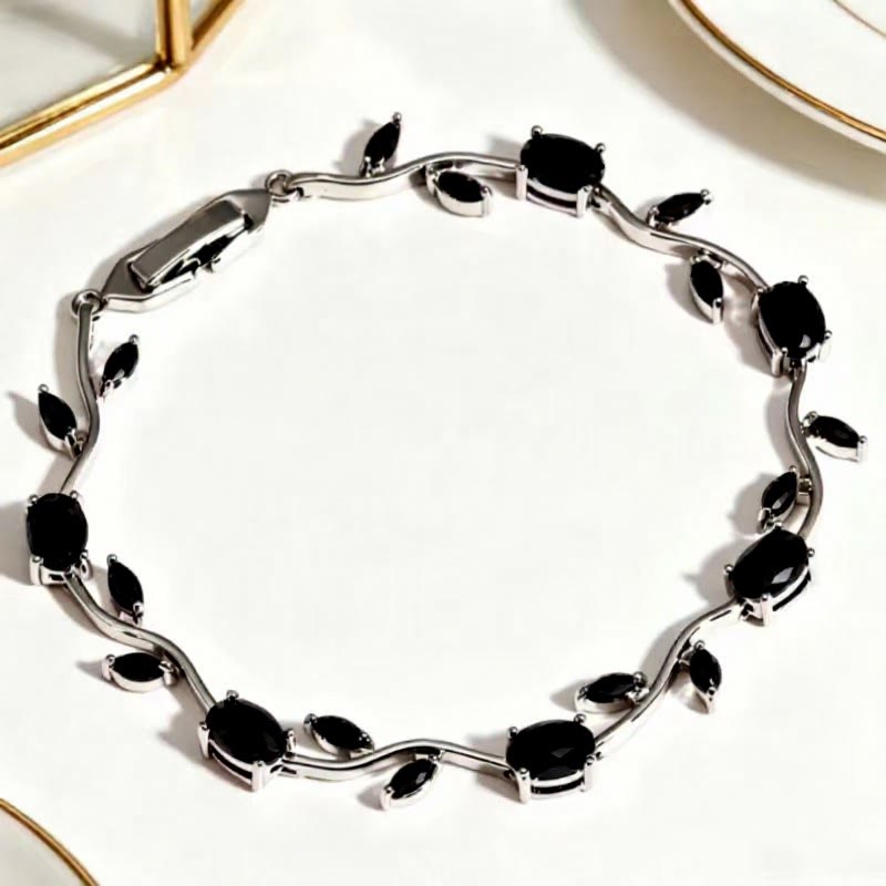 FuAttract Growth Elegance & Vitality Colorful Zircon Alloy Leaf Fashion Bracelet - Black + Silver - image 12