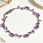 FuAttract Growth Elegance & Vitality Colorful Zircon Alloy Leaf Fashion Bracelet - Purple + Silver - image 14