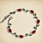FuAttract Growth Elegance & Vitality Colorful Zircon Alloy Leaf Fashion Bracelet - Red Green + Silver - image 18