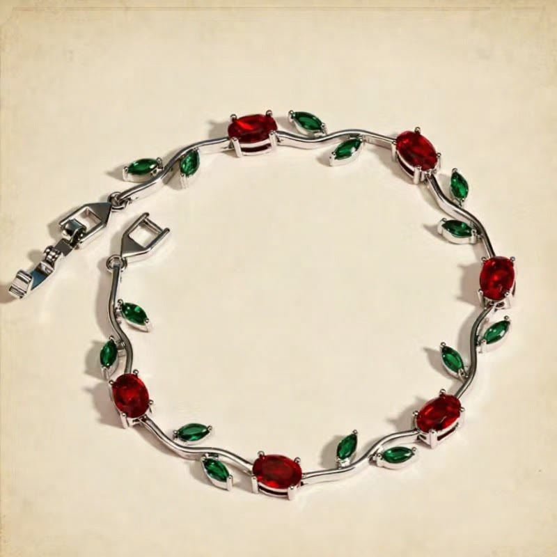 FuAttract Growth Elegance & Vitality Colorful Zircon Alloy Leaf Fashion Bracelet - Red Green + Silver - image 18