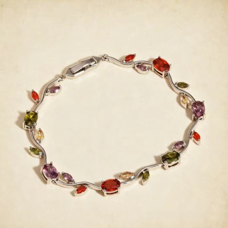 FuAttract Growth Elegance & Vitality Colorful Zircon Alloy Leaf Fashion Bracelet - Multicolor + Silver - image 20