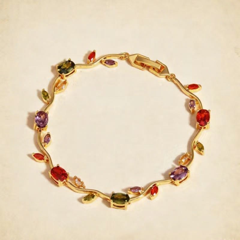 FuAttract Growth Elegance & Vitality Colorful Zircon Alloy Leaf Fashion Bracelet - Multicolor + Gold - image 21