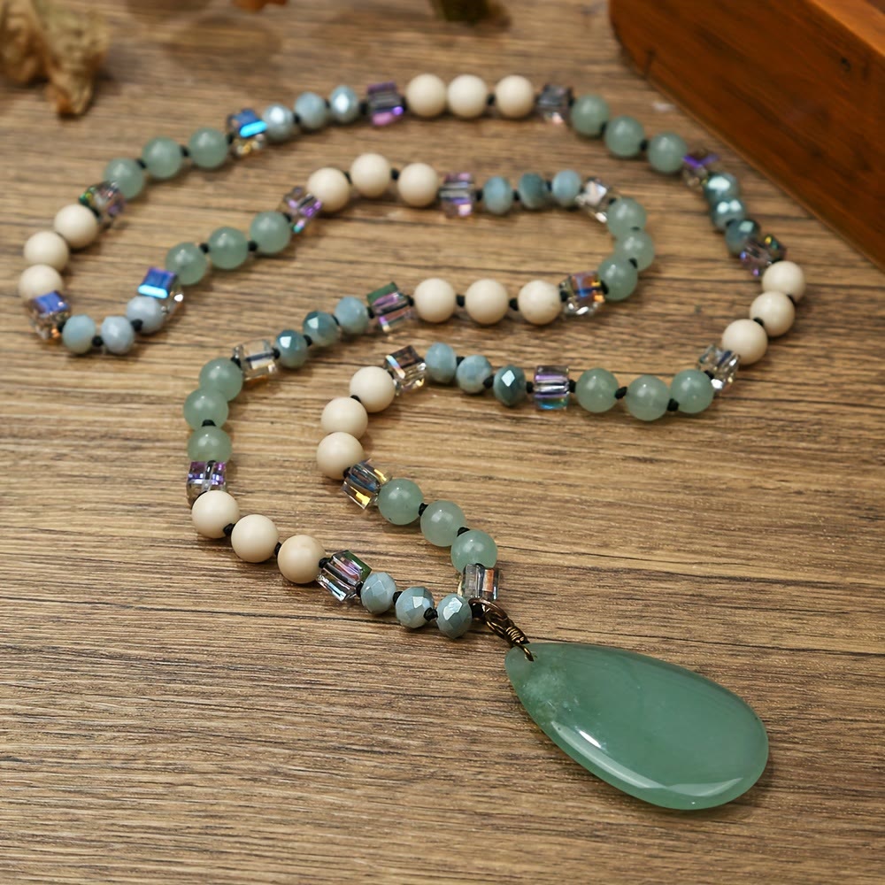 FuAttract Wisdom Clarity & Inner Peace Lapis Lazuli Teardrop Pendant Sweater Necklace - Green Aventurine 1 - image 7