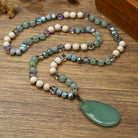 FuAttract Wisdom Clarity & Inner Peace Lapis Lazuli Teardrop Pendant Sweater Necklace - Green Aventurine 1 - image 7
