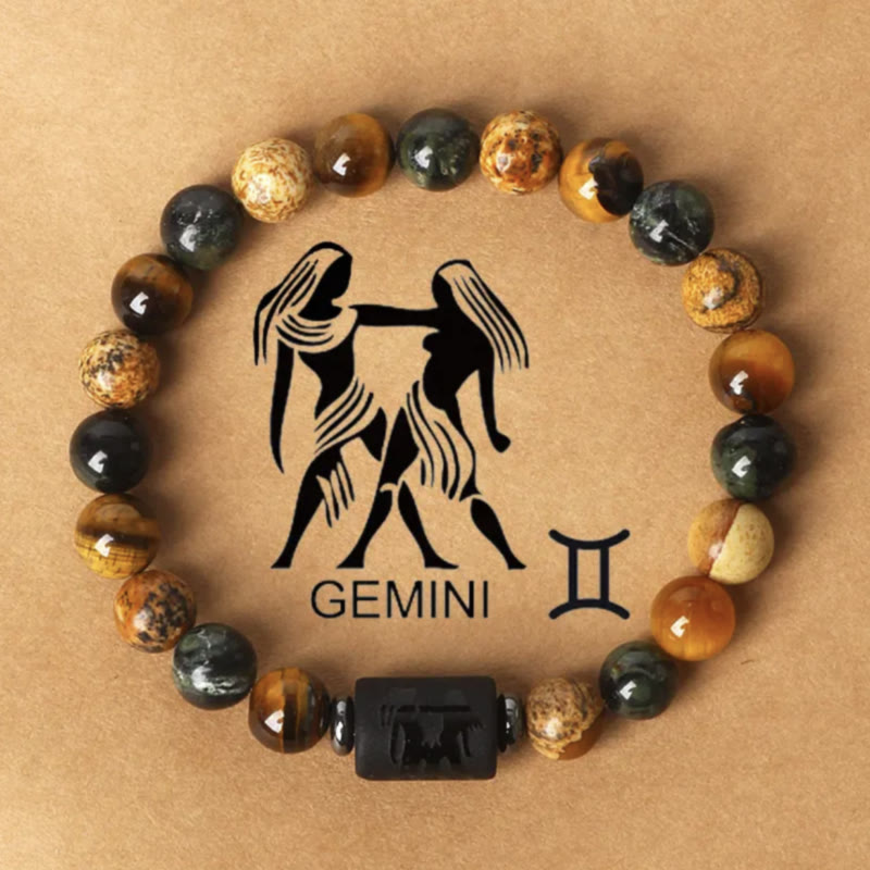 FREE Today: Confidence Balance & Personal Identity Tiger's Eye Picture Jasper Zodiac Signs Bracelet - Gemini - image 9