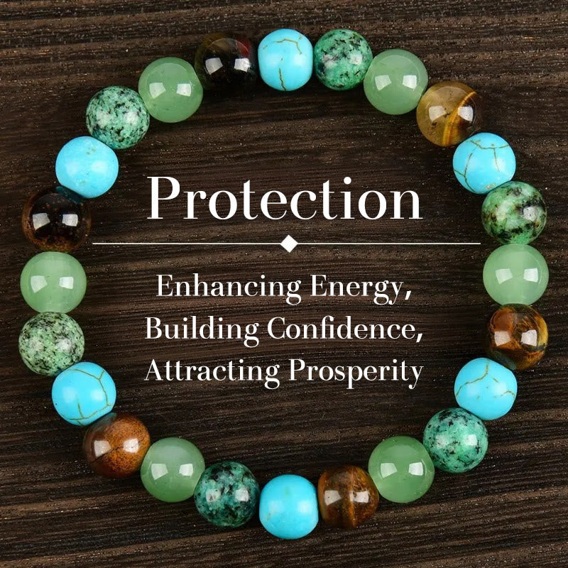 FuAttract Protection Grounding & Confidence Turquoise Tiger's Eye Green Aventurine & African Turquoise Healing Bracelet - 8mm - image 0