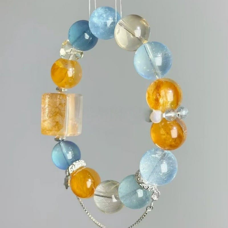 FuAttract Clarity Harmony & Healing Citrine Aquamarine White Crystal Sunshine Bracelet - image 1