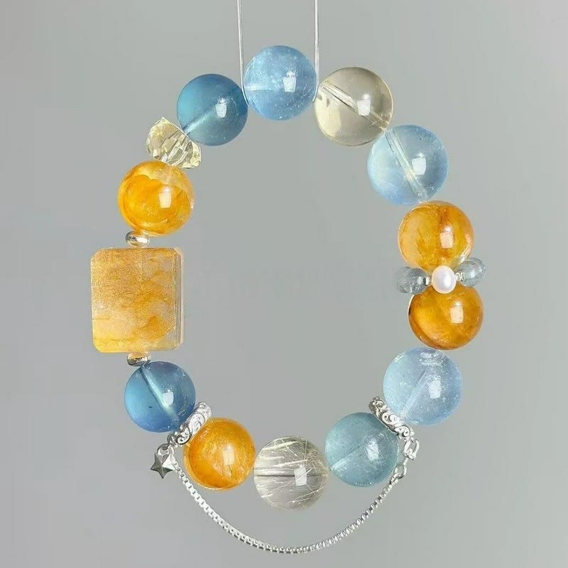 FuAttract Clarity Harmony & Healing Citrine Aquamarine White Crystal Sunshine Bracelet - 12mm - image 0