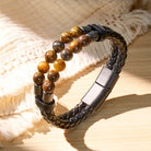 FuAttract Strength Protection & Confidence Double Layer Tiger's Eye Beaded Leather Bracelet - 23cm - image 0