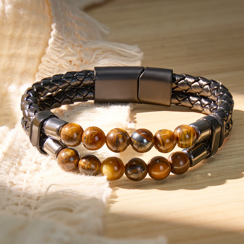 FuAttract Strength Protection & Confidence Double Layer Tiger's Eye Beaded Leather Bracelet - image 1
