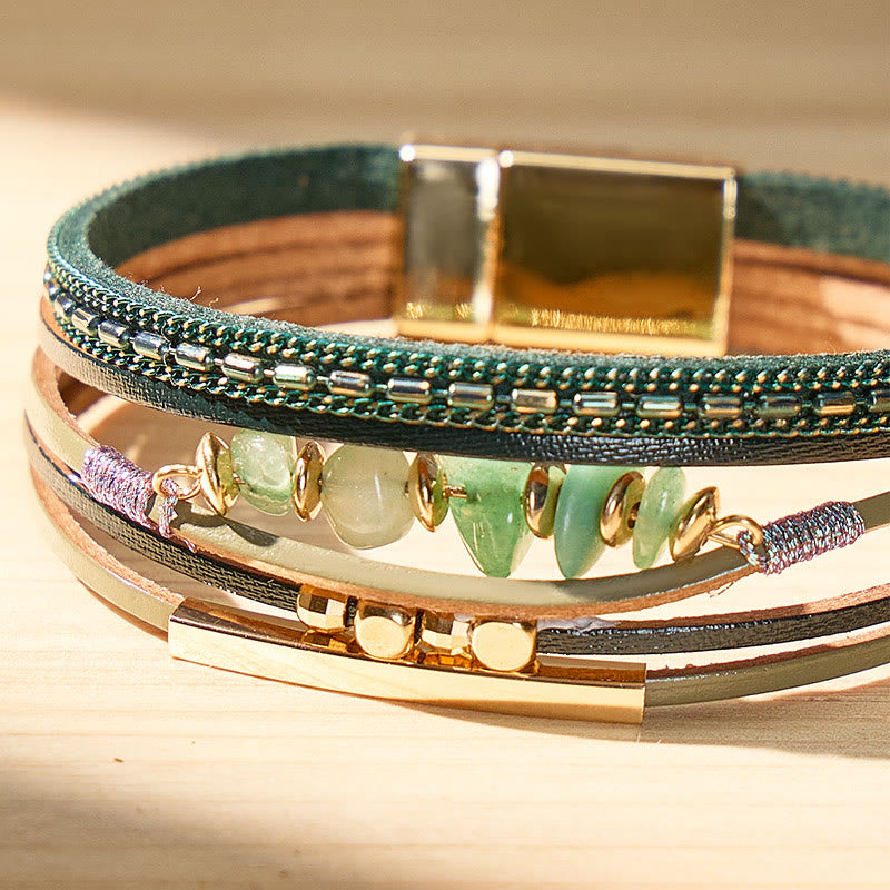 FuAttract Harmony Growth & Balance Irregular Green Aventurine Bohemian Woven Leather Bracelet - image 4