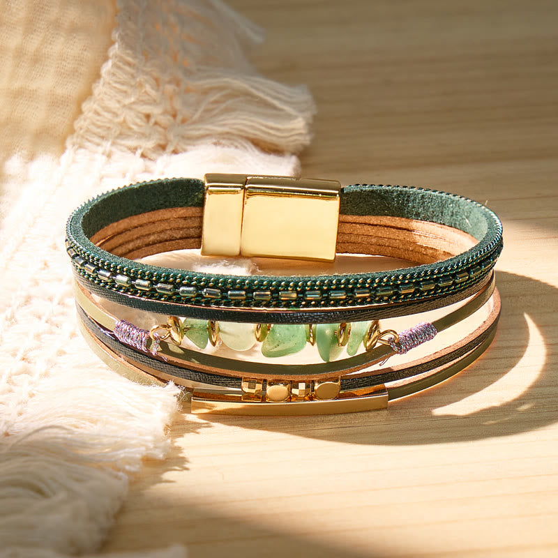 FuAttract Harmony Growth & Balance Irregular Green Aventurine Bohemian Woven Leather Bracelet - image 2