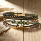FuAttract Harmony Growth & Balance Irregular Green Aventurine Bohemian Woven Leather Bracelet - Green - image 0