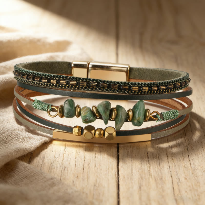 FuAttract Harmony Growth & Balance Irregular Green Aventurine Bohemian Woven Leather Bracelet - Green - image 0