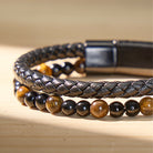 FuAttract Protection Confidence & Success Black Obsidian Tiger's Eye Bead Woven Leather Bracelet - image 4