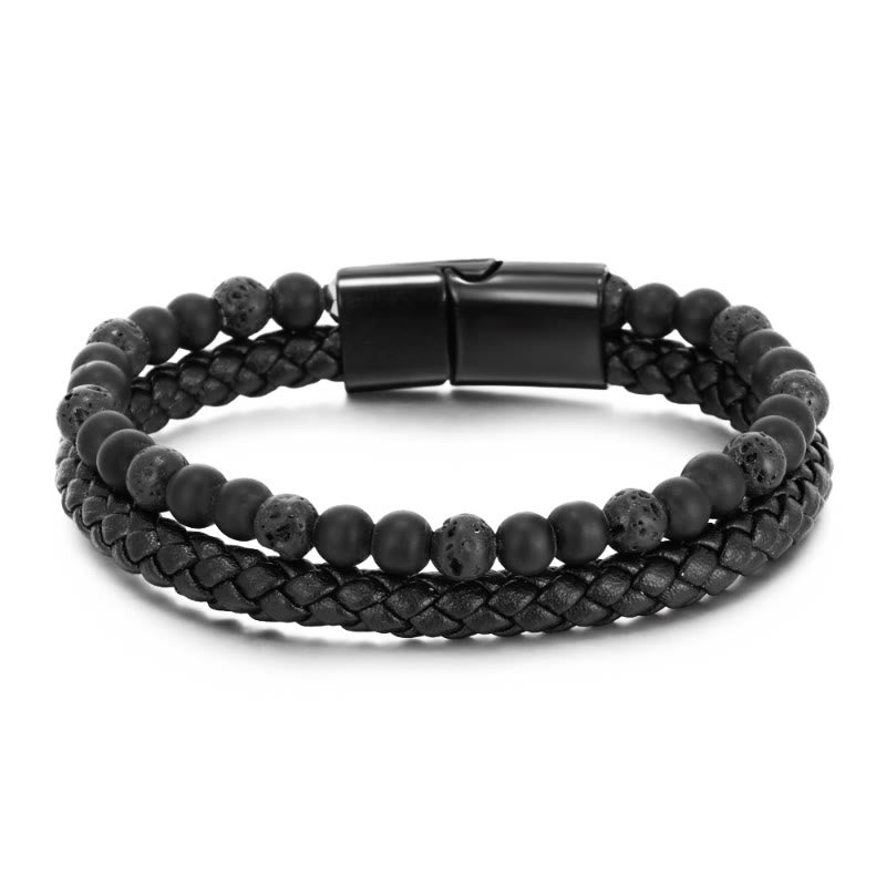 FuAttract Protection Confidence & Success Black Obsidian Tiger's Eye Bead Woven Leather Bracelet - Lava Rock 2 - 23cm - image 11