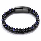 FuAttract Protection Confidence & Success Black Obsidian Tiger's Eye Bead Woven Leather Bracelet - Blue Sandstone - 23cm - image 9
