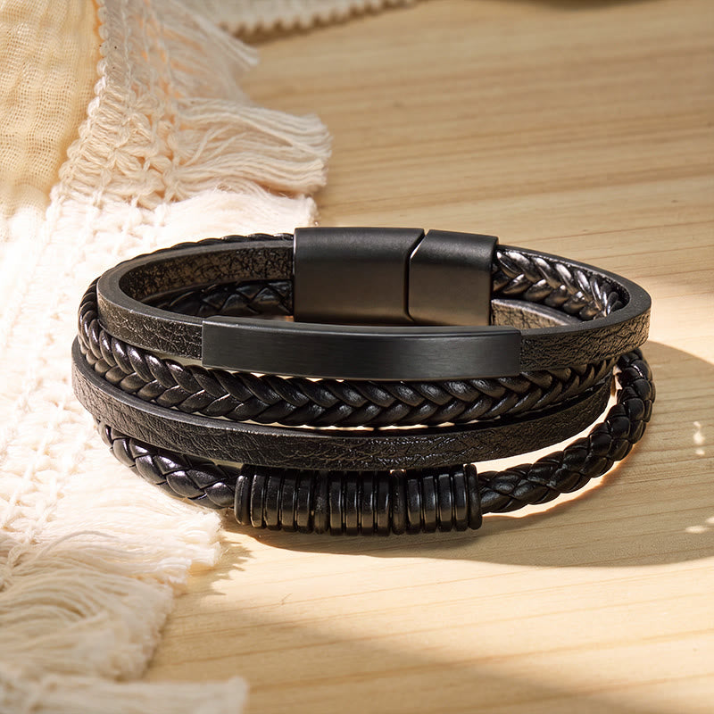 FuAttract Confidence & Strength Zinc Alloy Magnetic Clasp Fashion Woven Leather Bracelet - Black - 23cm - image 0