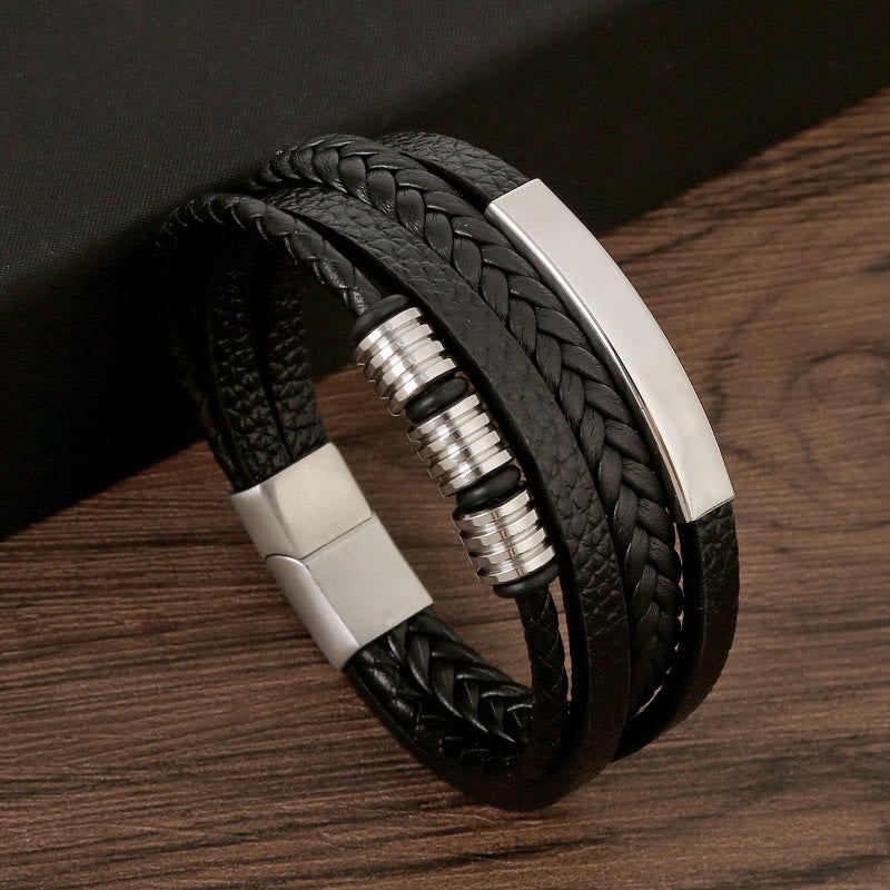 FuAttract Confidence & Strength Zinc Alloy Magnetic Clasp Fashion Woven Leather Bracelet - Silver - 23cm - image 8