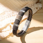 FuAttract Strength & Positive Energy Vintage Double Layer Woven Leather Bracelet - Silver - 23cm - image 0