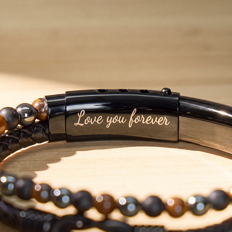 FuAttract Strength & Grounding Energy Tiger's Eye Hematite Black Obsidian Triple Protection Leather Bracelet - image 11