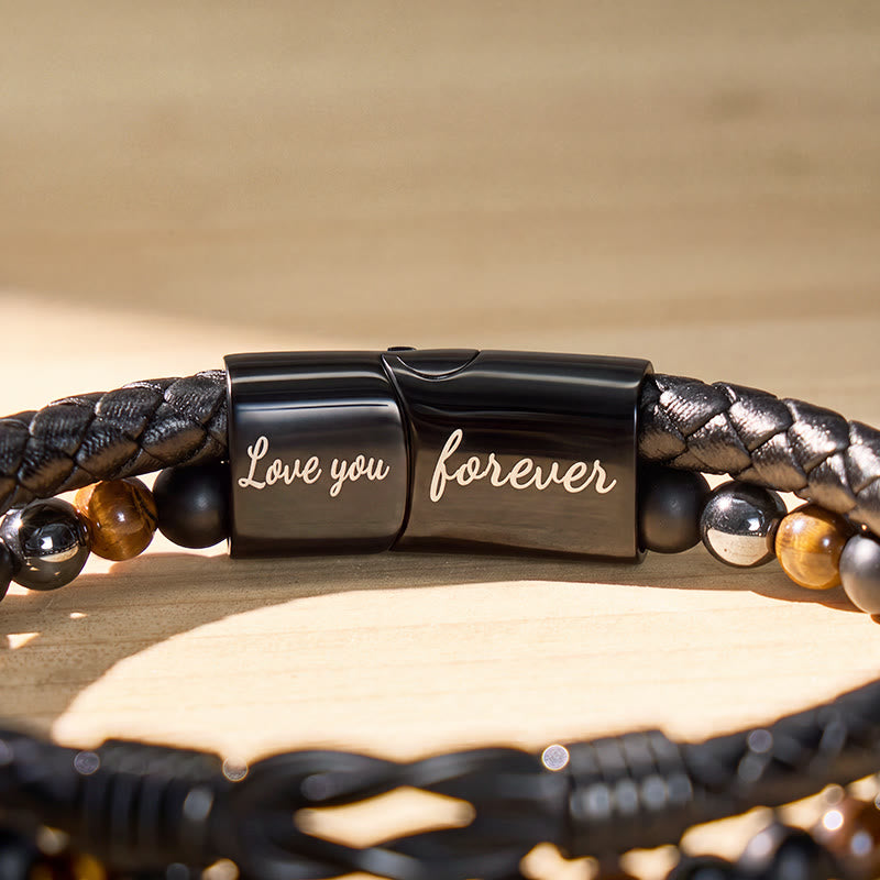 FuAttract Strength & Grounding Energy Tiger's Eye Hematite Black Obsidian Triple Protection Leather Bracelet - image 5