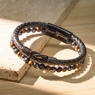 FuAttract Strength & Grounding Energy Tiger's Eye Hematite Black Obsidian Triple Protection Leather Bracelet - image 1
