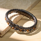 FuAttract Strength & Grounding Energy Tiger's Eye Hematite Black Obsidian Triple Protection Leather Bracelet - image 8