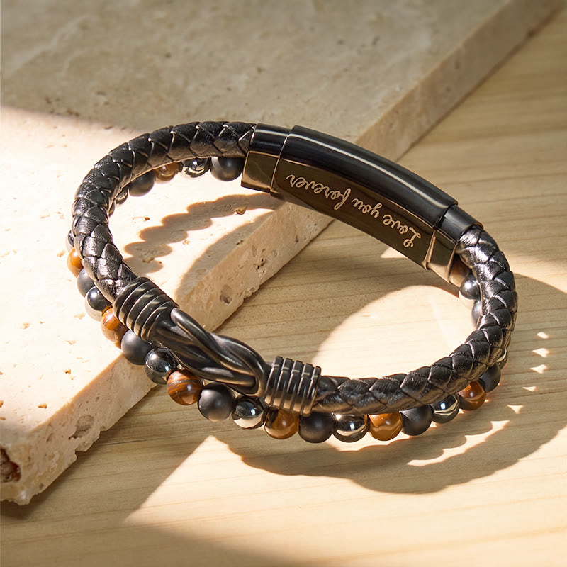 FuAttract Strength & Grounding Energy Tiger's Eye Hematite Black Obsidian Triple Protection Leather Bracelet - image 8