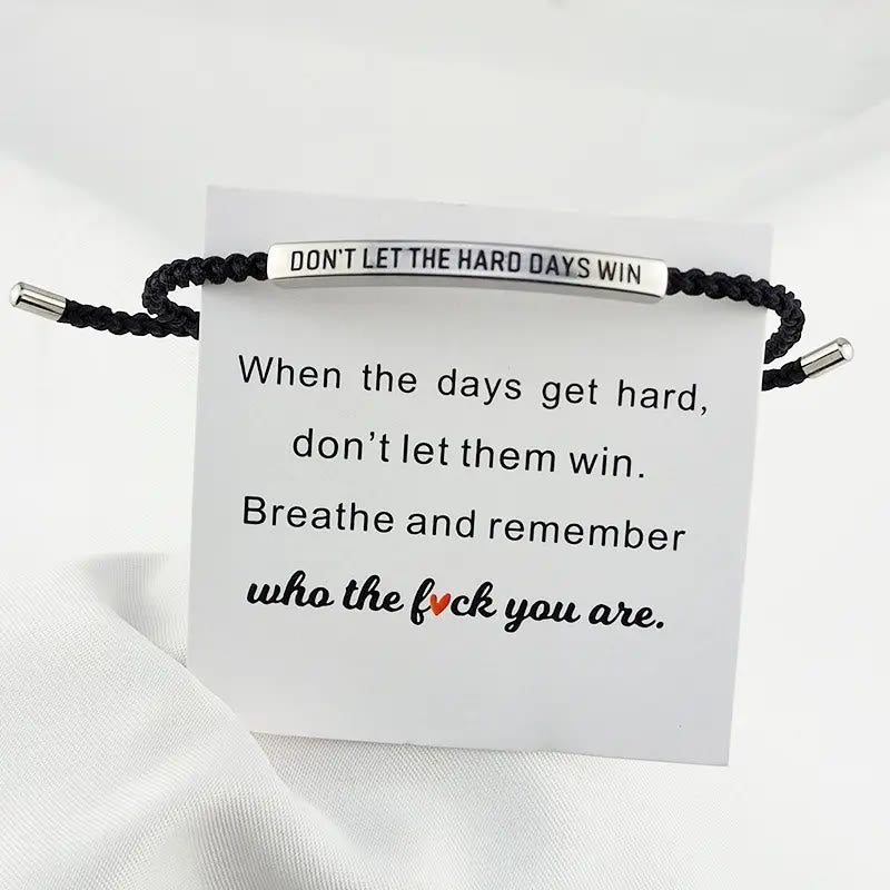 FuAttract Don't Let The Hard Days Win Stainless Steel Engraved Tube Braided Courage Bracelet - Silver + Black - image 6