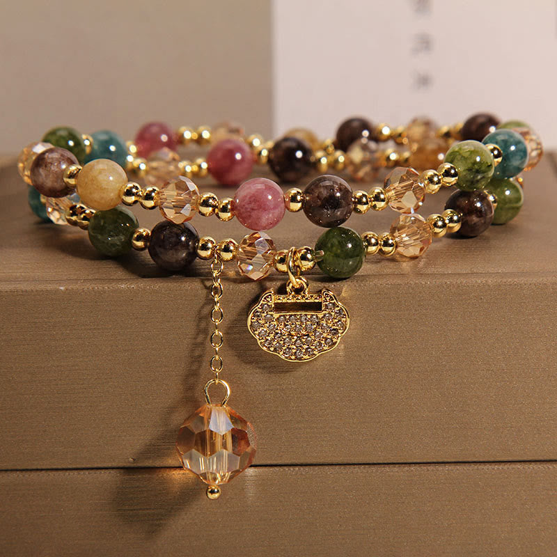 FuAttract Protection Luck & Prosperity Colorful Tourmaline Ruyi Lock Double Layer Bracelet - image 1