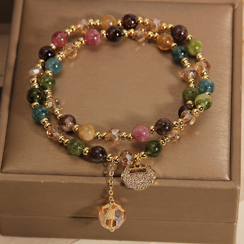 FuAttract Protection Luck & Prosperity Colorful Tourmaline Ruyi Lock Double Layer Bracelet - Tourmaline - image 0