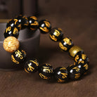 FuAttract Protection Guardian & Buddhist Blessings Gold Foil Om Mani Mantra Black Onyx Energy Bracelet - 14mm - image 0