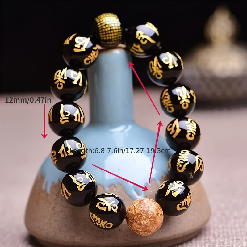 FuAttract Protection Guardian & Buddhist Blessings Gold Foil Om Mani Mantra Black Onyx Energy Bracelet - image 8