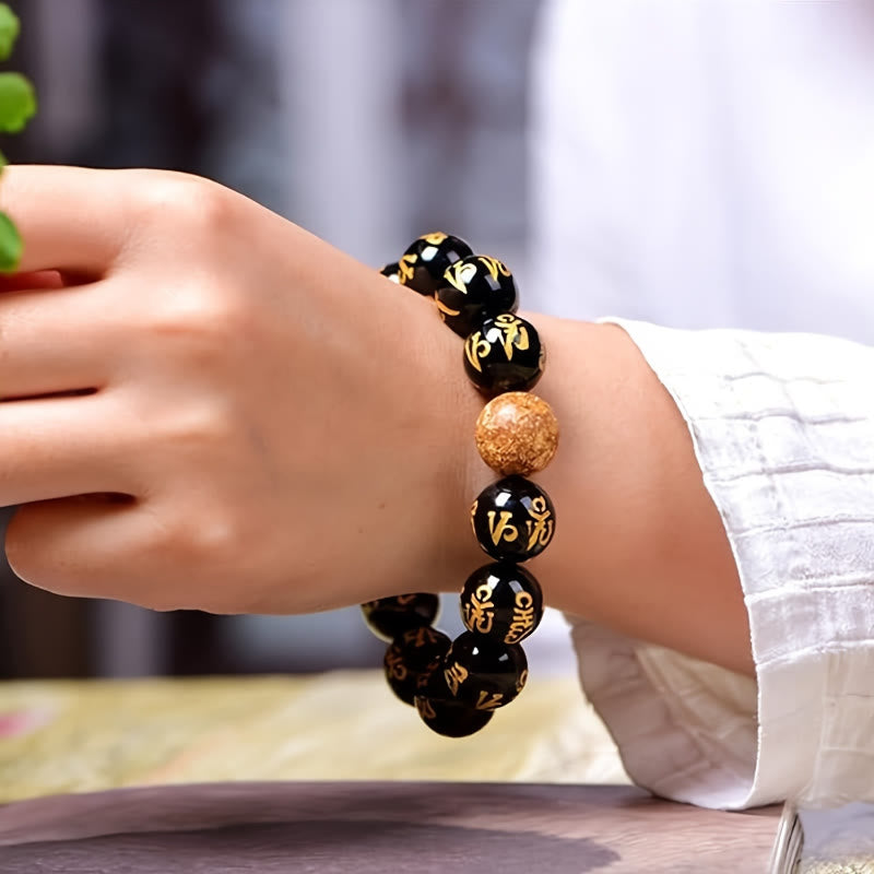 FuAttract Protection Guardian & Buddhist Blessings Gold Foil Om Mani Mantra Black Onyx Energy Bracelet - image 4