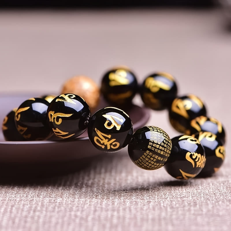 FuAttract Protection Guardian & Buddhist Blessings Gold Foil Om Mani Mantra Black Onyx Energy Bracelet - image 3