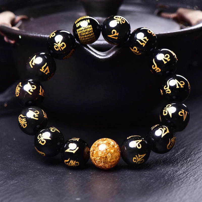 FuAttract Protection Guardian & Buddhist Blessings Gold Foil Om Mani Mantra Black Onyx Energy Bracelet - image 6