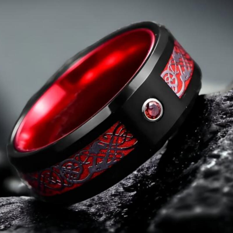 FREE Today: Strength Protection & Power Inlaid Zircon Dragon Pattern Stainless Steel Ring - Red - US 13 - image 2