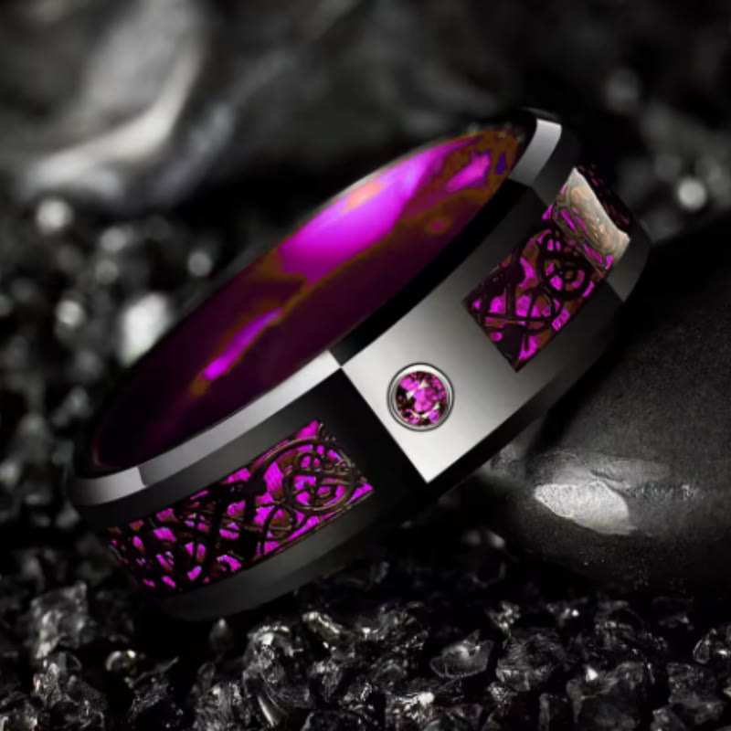 FuAttract Strength Protection & Power Inlaid Zircon Dragon Pattern Stainless Steel Ring - Purple - US 13 - image 6