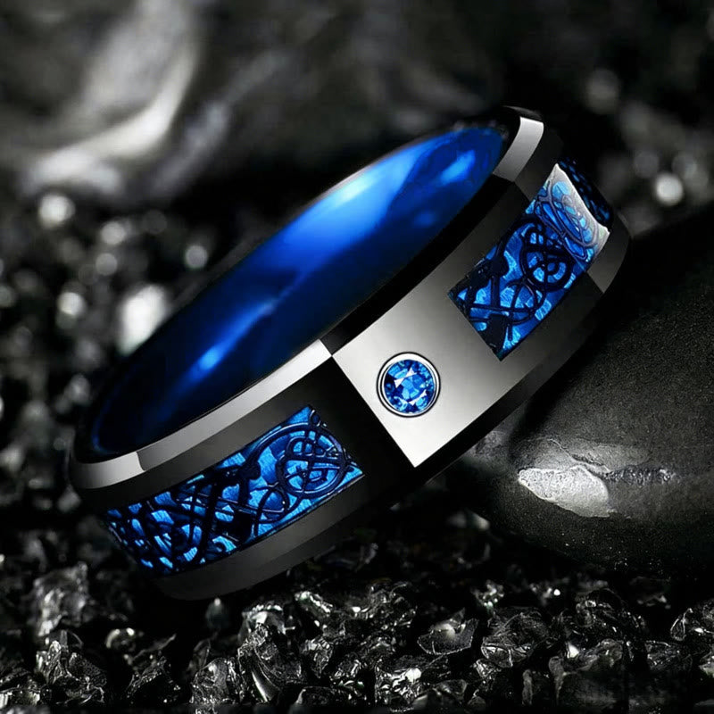 FREE Today: Strength Protection & Power Inlaid Zircon Dragon Pattern Stainless Steel Ring - Blue - US 13 - image 0