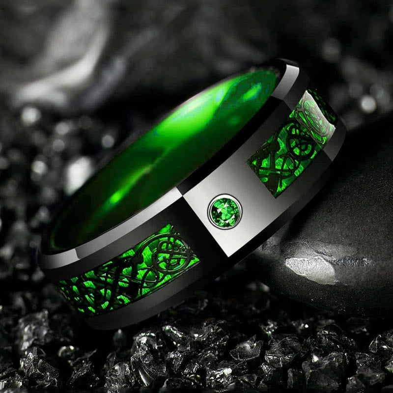 FuAttract Strength Protection & Power Inlaid Zircon Dragon Pattern Stainless Steel Ring - Green - US 13 - image 4